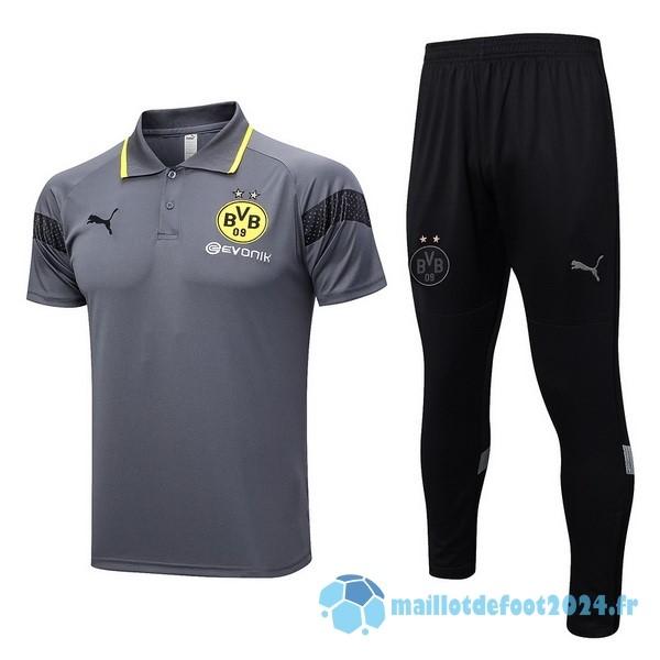Nouveau Ensemble Complet Polo Borussia Dortmund 2023 2024 Gris Noir