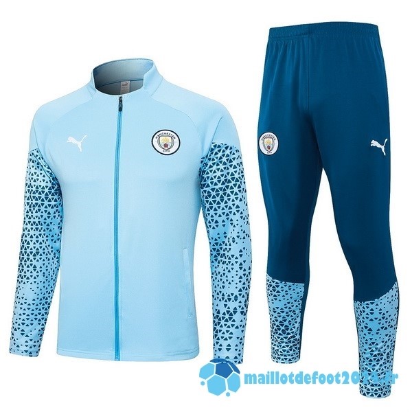 Nouveau Ensemble Complet Ensemble Complet longue fermeture éclair vêtements De Sport Manchester City 2023 2024 Bleu