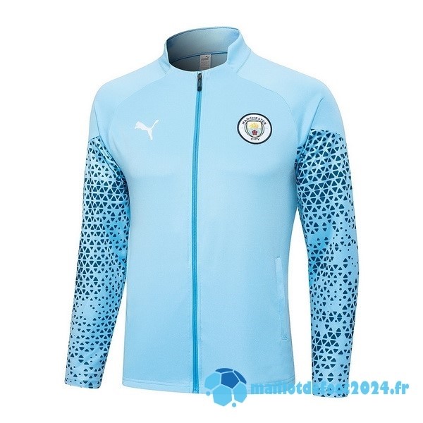 Nouveau Ensemble Complet longue fermeture éclair vêtements De Sport Manchester City 2023 2024 Bleu